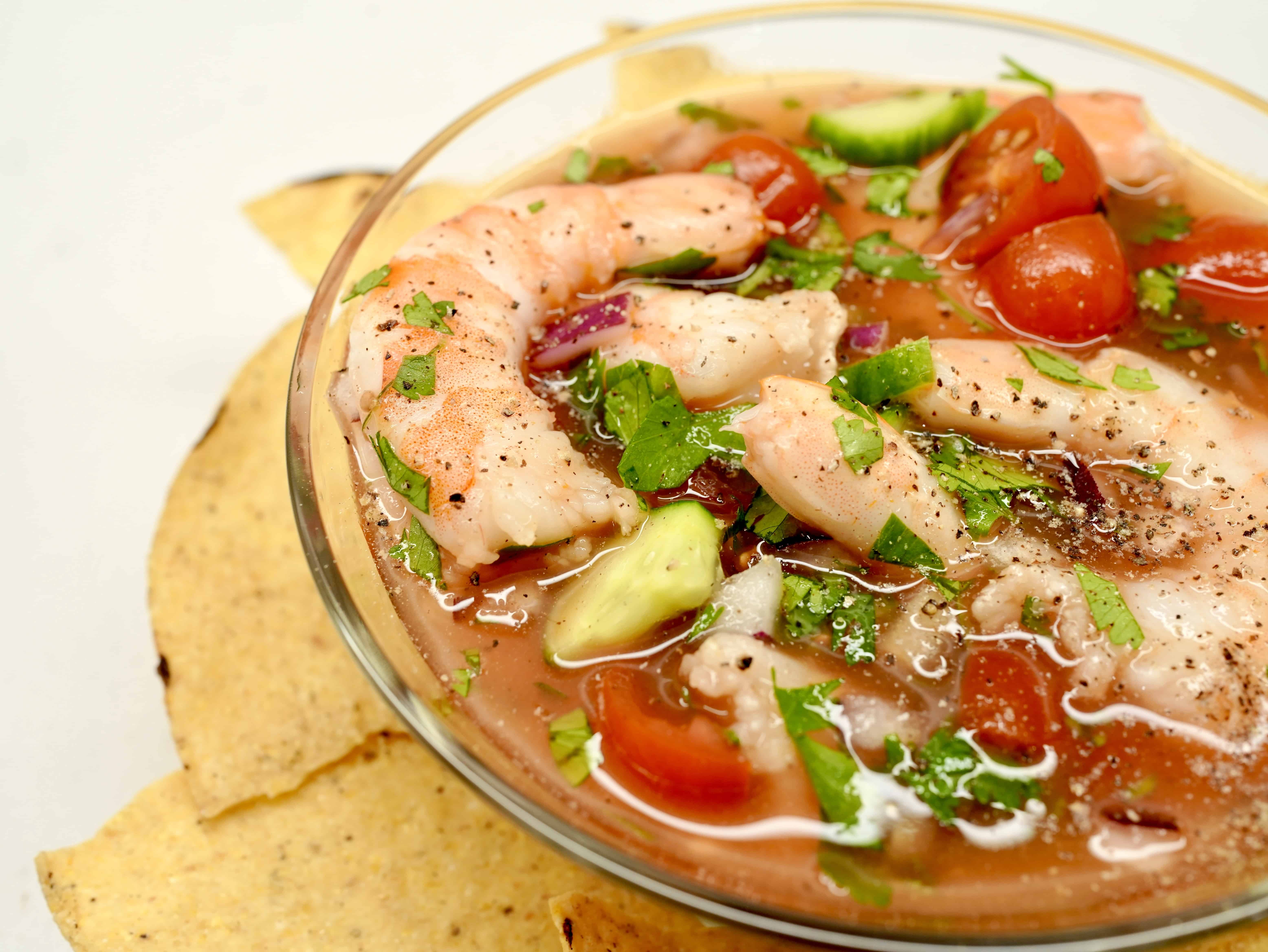 Shrimps cocktail in a cocktail glass