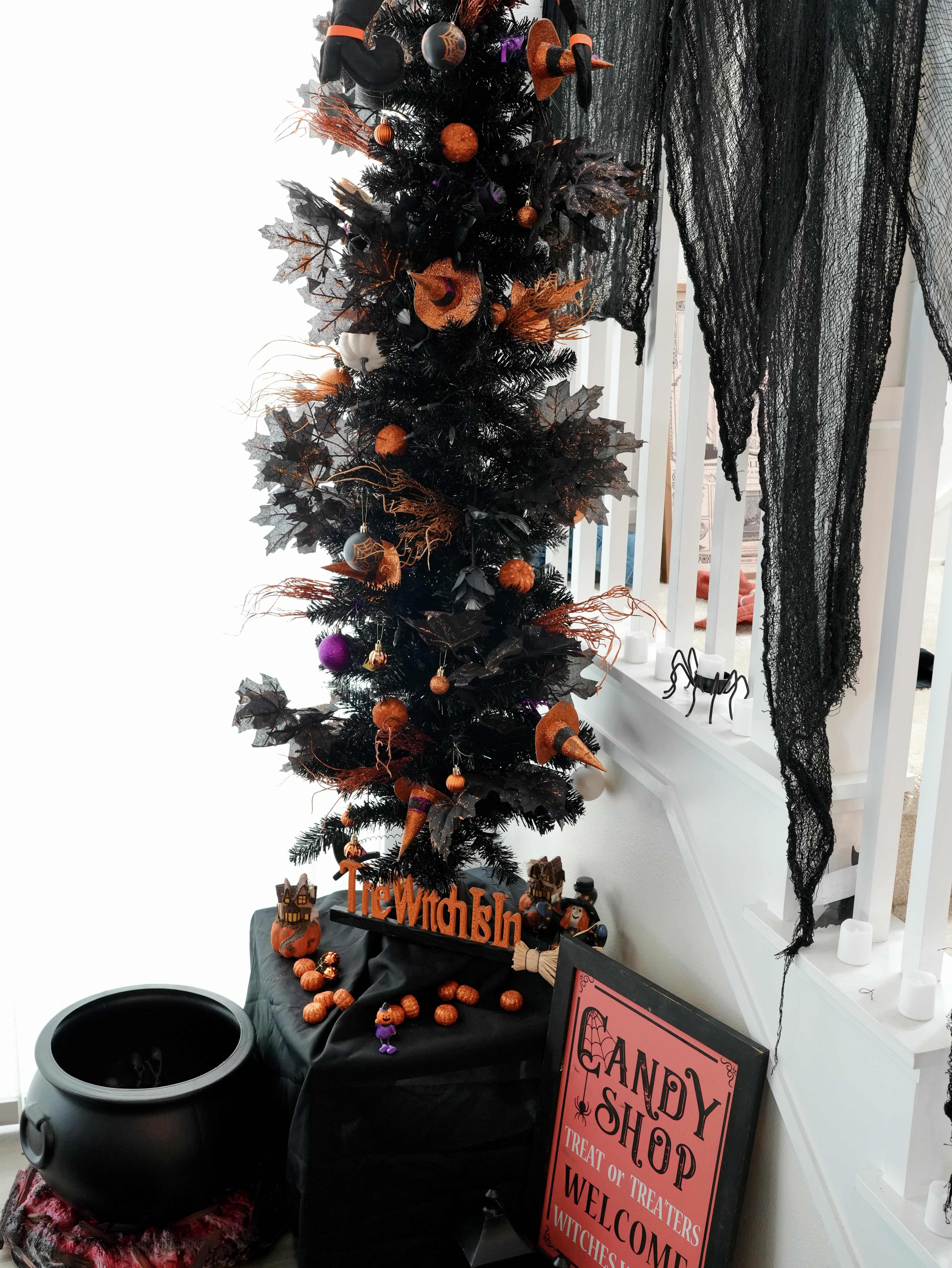 Halloween tree with orange decor
