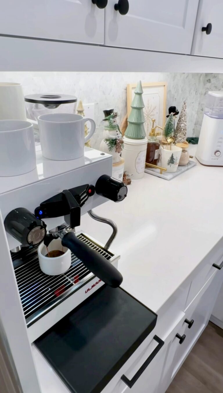 Christmas Coffee station with espresso machine on the kitchen counter